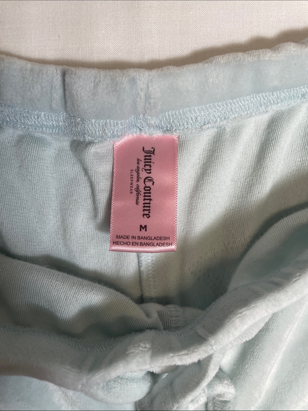 OG Vintage Juicy Couture Pale Blue Velour Lounge Shorts silver bling tie waist M